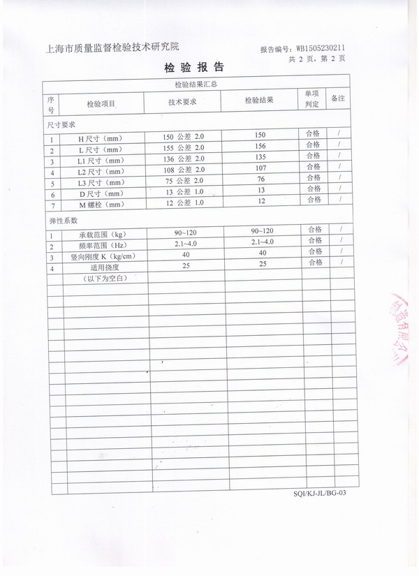 上海淞江JB型风机弹簧减震器检验报告