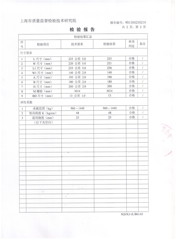 上海淞江ZTF型*空调主机可调弹簧减震器检验报告