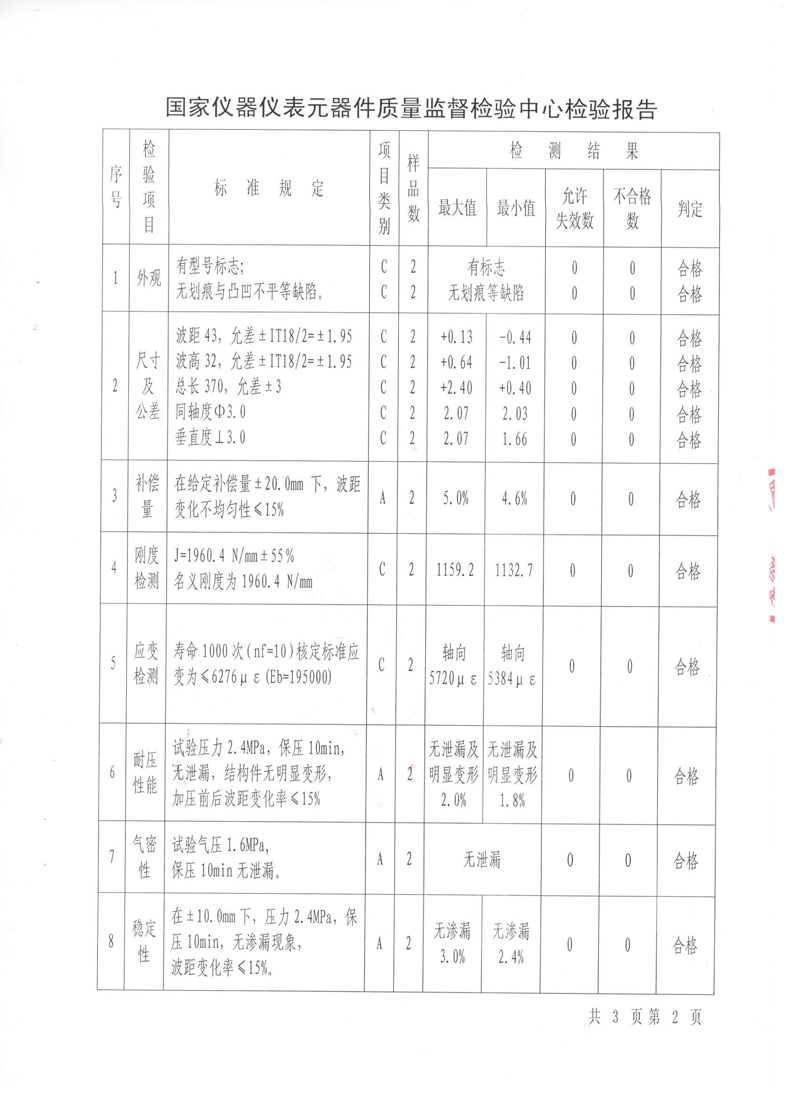 《波纹补偿器》型式实验报告 淞江集团波纹管压力管道形式试验报告